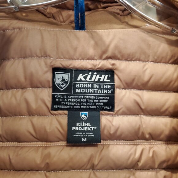 🏔️KÜHL PROJEKT Down Puffer Jacket | Hooded Quilted Insulated Coat | Nude/Tan M - Picture 12 of 14
